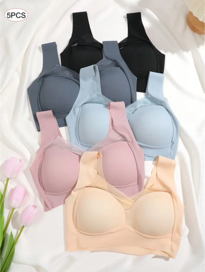 3Pcs Women Sport Bras Plus Size Seamless Lace Bra Bralette Backless Lady Brassiere Vest Female Gathers Shock-Proof Wireless Top