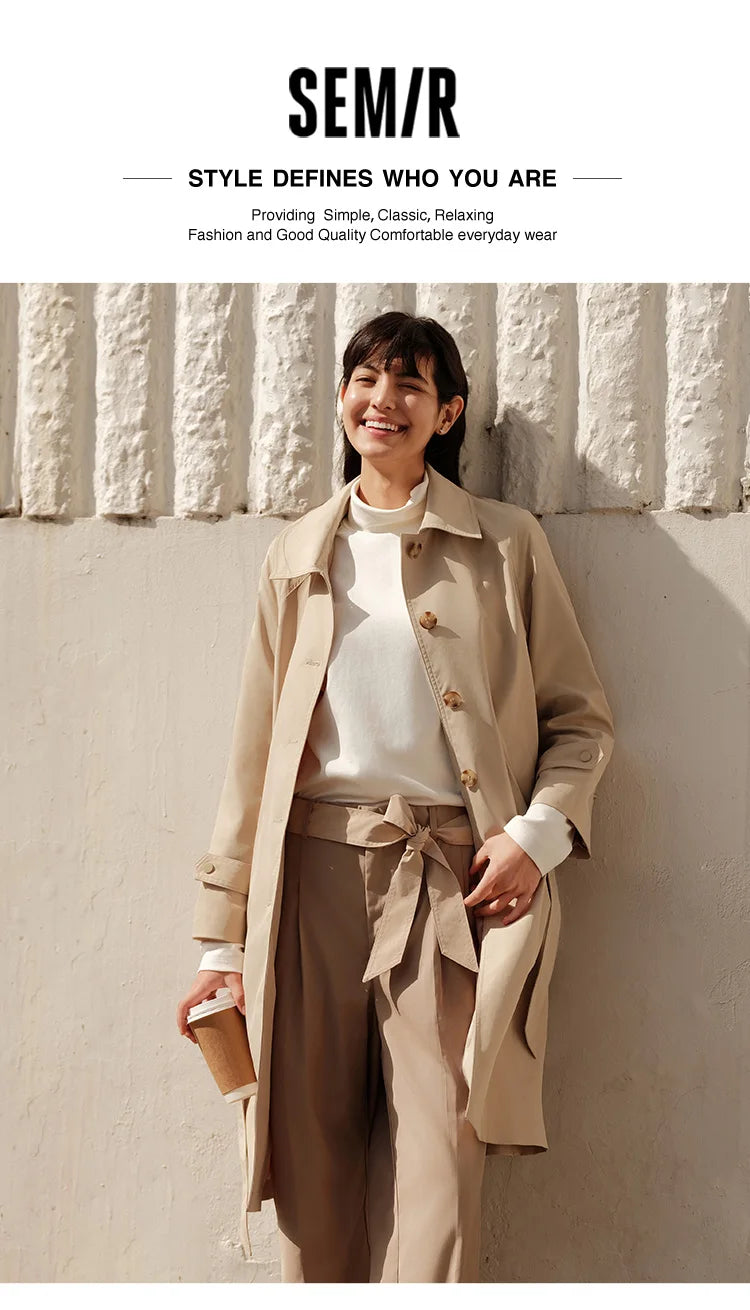 Semir Trench Coat Women Long Waist Raglan Sleeve Lapel 2025 New Spring Loose Triple Protection Literary Khaki Coat