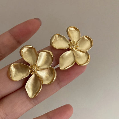 Yupsk Matte Texture Metal Flower Earring for Women French Retro Gold Color Five-leaf Flowers Fashion Party Jewelry