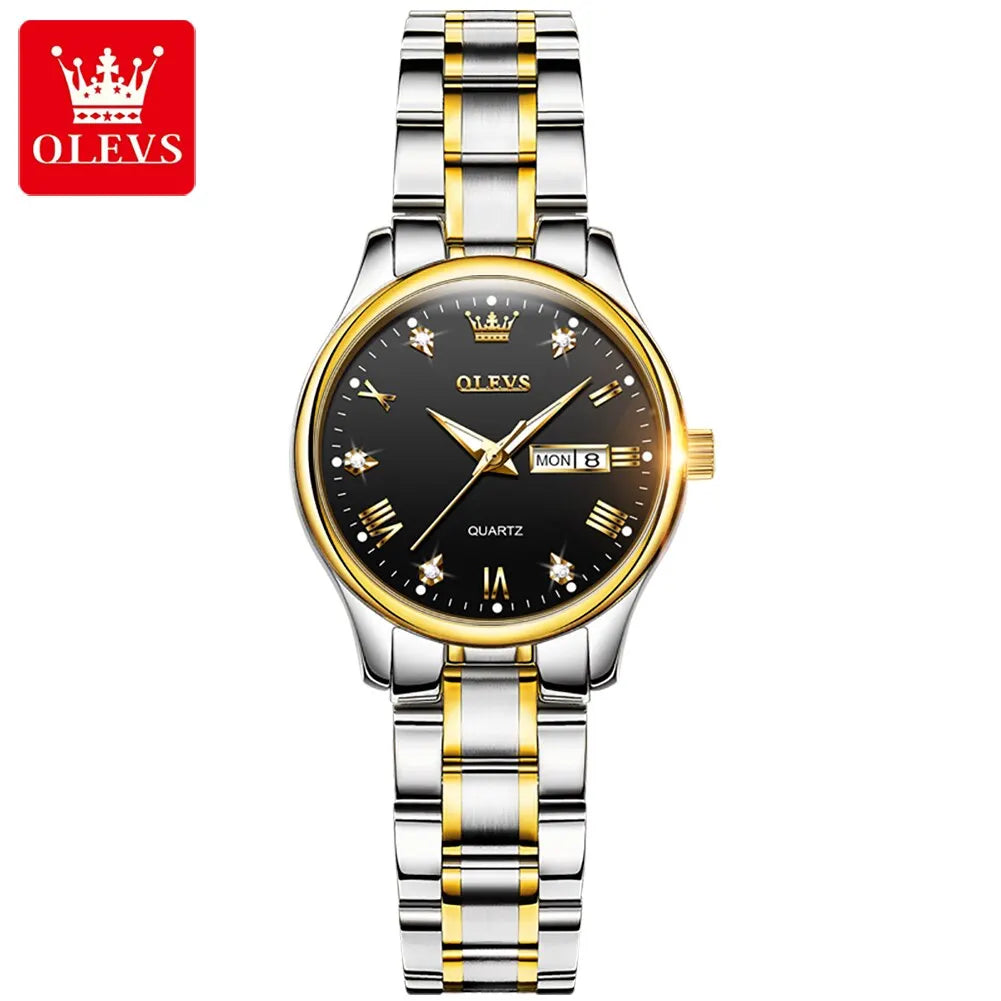 OLEVS Women Wrist Watch Original Watches for Ladies Waterproof Stainless Steel Luxury Quartz Woman Wristwatch Gold Reloj Hombre