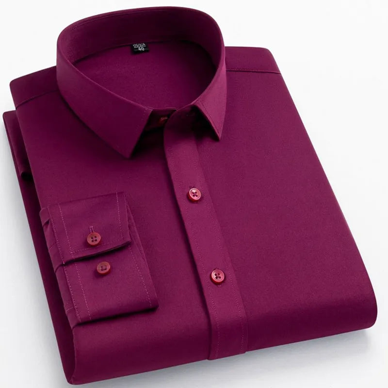 BAMBOOPLE Non-iron Office Shirts for Men Latest Anti-wrinkle Soft Business Without Pocket Smart Causal Purple Slim Fit AEchoice