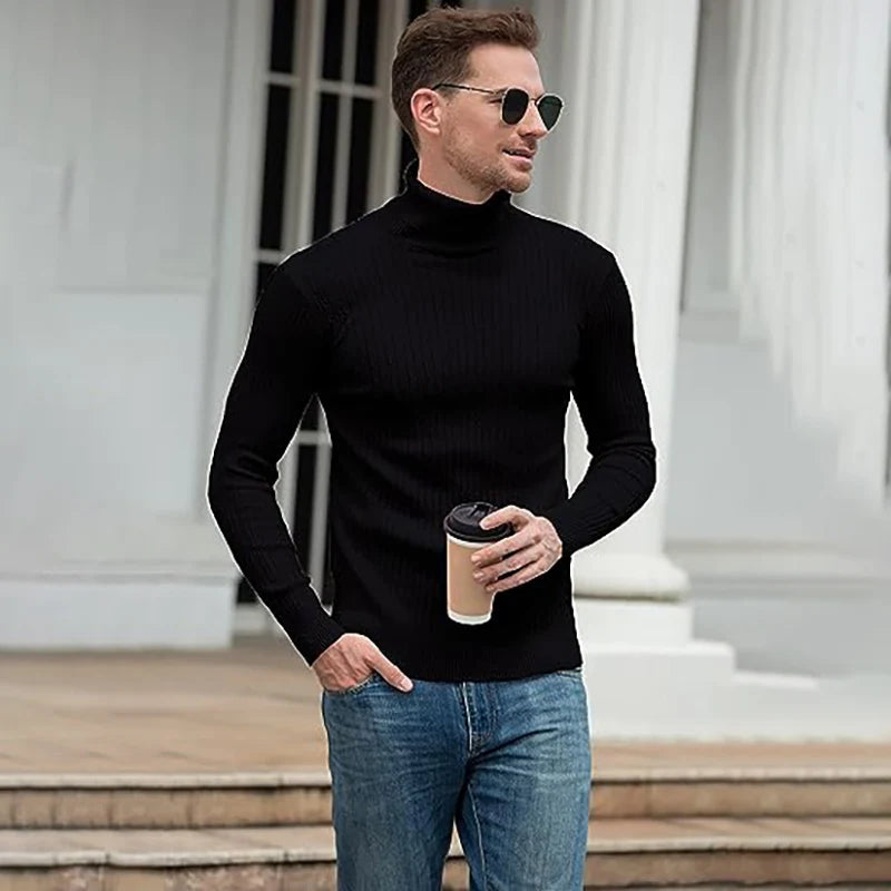 New Men's Turtleneck Sweater Casual Men's Knitted Sweater Warm Fitness Men Pullovers Tops