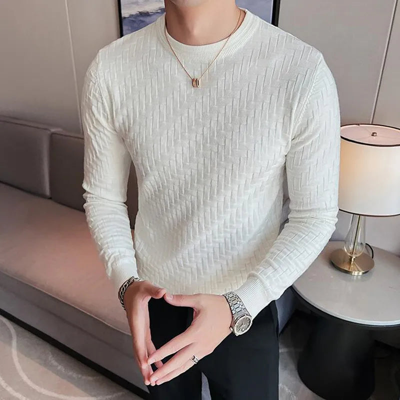 2025 Brand Clothing Men Autumn And Winter High Quality Knitting Sweater Male Slim Fit Plaid Pullover Tight Sweater With o-Neck