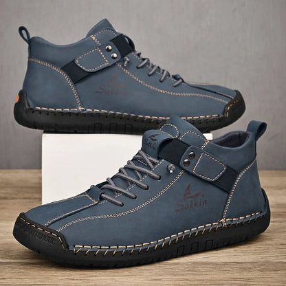 New 2024 Handmade Leather Casual Men Shoes Design Sneakers Man Breathable Leather Shoes Men Ankle Boots Outdoor