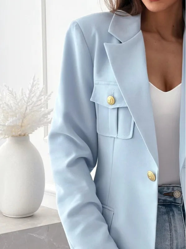 Women's Long-sleeved Double-breasted Solid Color Suit Jacket