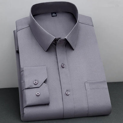 BAMBOOPLE New Fashion Non-iron Shirt Anti-wrinkle Classic Solid  Business Casual Soft Wear Long Sleeve Shirts for Men AEchoice