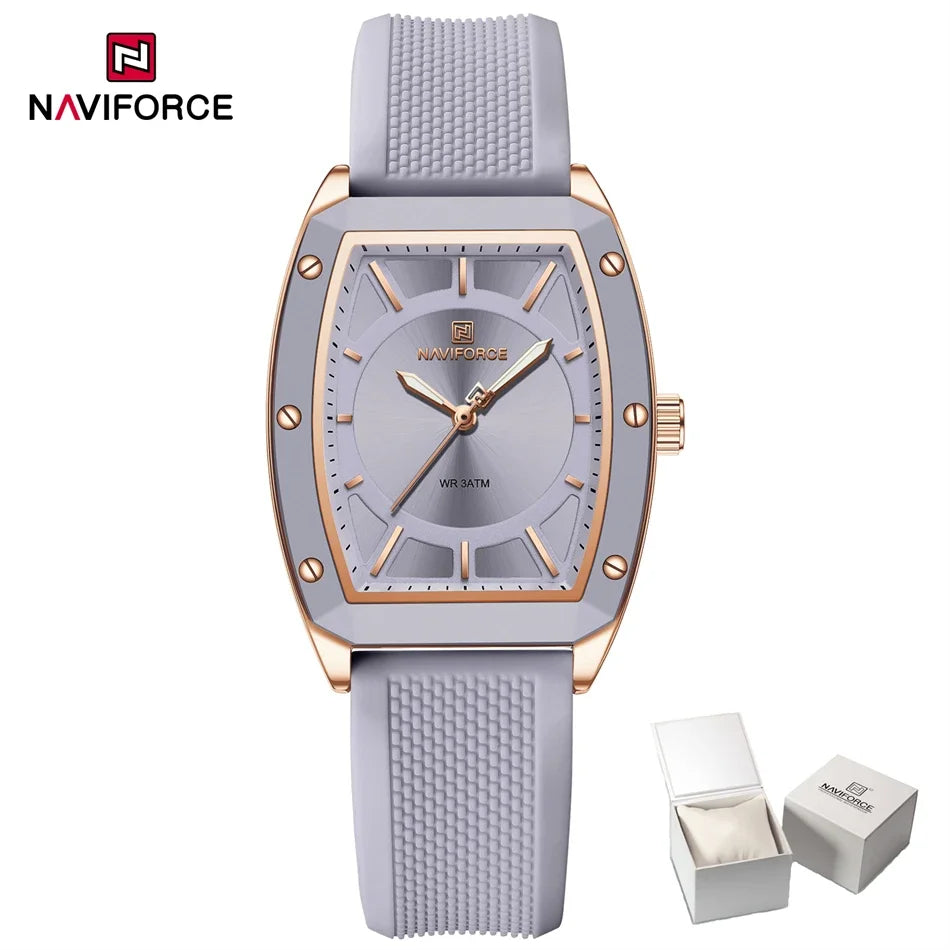 NAVIFORCE Women Quartz Watches Silicone Strap Student Sports Watch Big Dial Simple Tonneau Waterproof Wristwatches Dropshipping