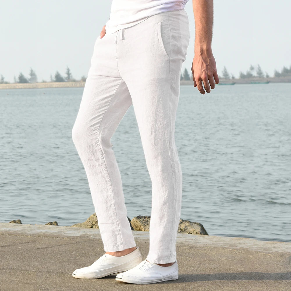 Men's Cotton Linen Pants Male Autumn New Breathable Solid Color Linen Trousers Fitness Streetwear S-3XL