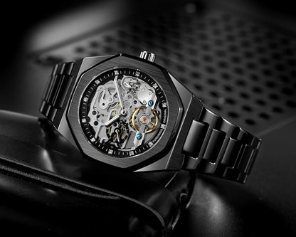 Forsining Silver Automatic Watch Men 3D Diamond Dial Irregular Tourbillon Skeleton Mechanical Wristwatches Luminous Hands Clock