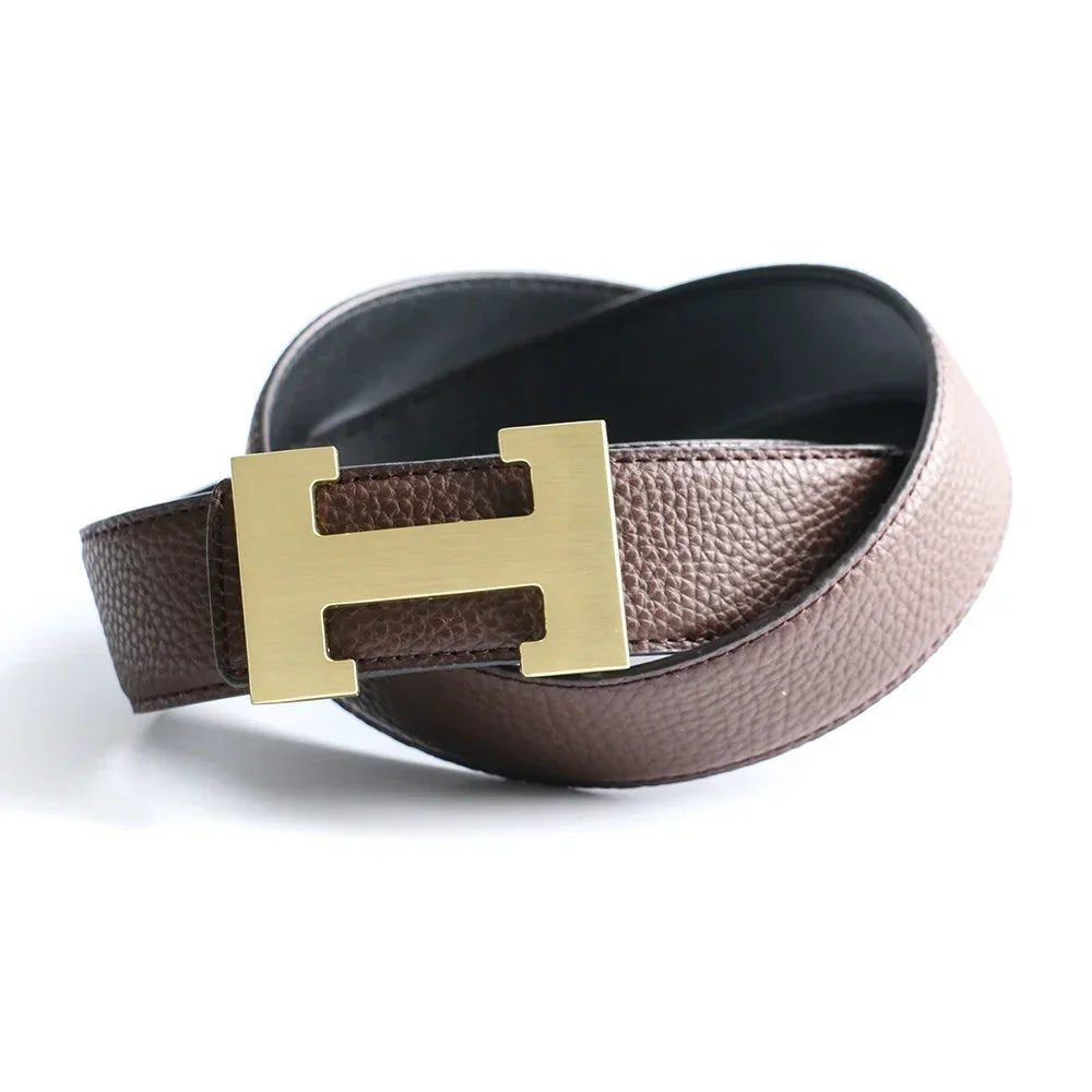 Top Luxury Designer Brand H Buckle Belt Men High Quality Women Genuine Real Leather Dress Strap for Jeans Waistband Grey