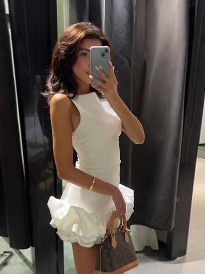 Chic Y2K Sleeveless Backless Mini Dress For Women Elegant Ruffled Hem Folds Short Sundress Holiday Lady Evening Party Vestidos