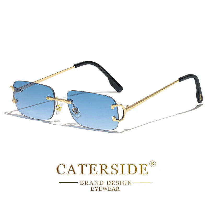 CATERSIDE Rectangular Sunglasses Men Rimless White Copper Small Square Sun Glasses For Women Gradient Lens Outdoor Eyewear UV400