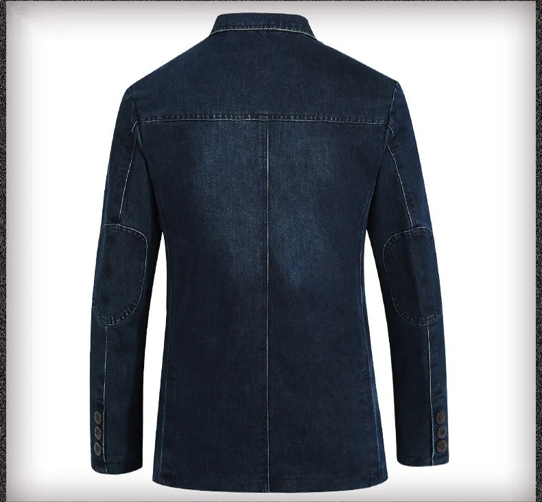 Men's New Blue Denim Suit Jacket with Loose Long Sleeved Design V-neck Casual Coats Black Gray Blazers M-XXXXL