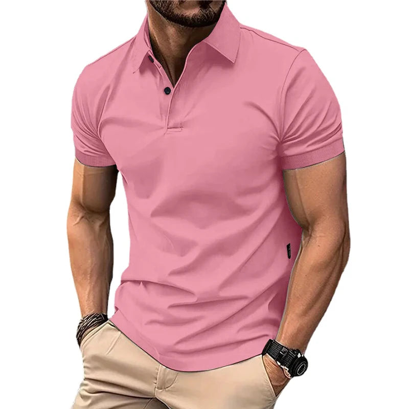 Summer Men's Solid Color Polo Shirt Short Sleeve Lapel Button Tshirts for Men Casual Streetwear Lightweight Jogging Tops