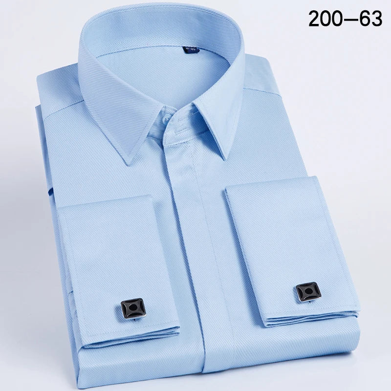 Men's French cufflink shirt with long sleeves slim fit concealed buttons solid color high-end wedding dress formal men's