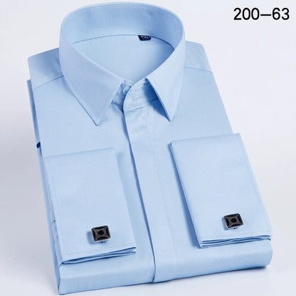 Men's French cufflink shirt with long sleeves slim fit concealed buttons solid color high-end wedding dress formal men's