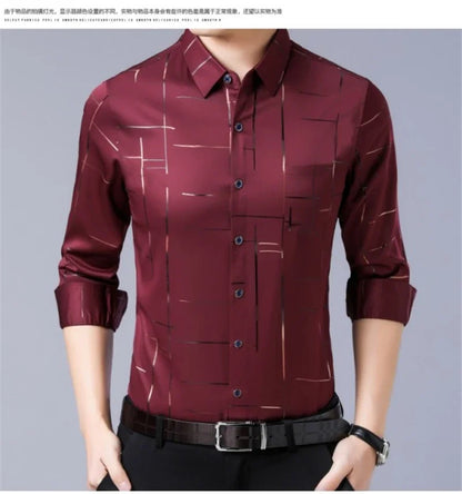 Men's Casual and Fashionable Long Sleeved Printed Shirt, Non Ironing and Wrinkle Resistant Business Top