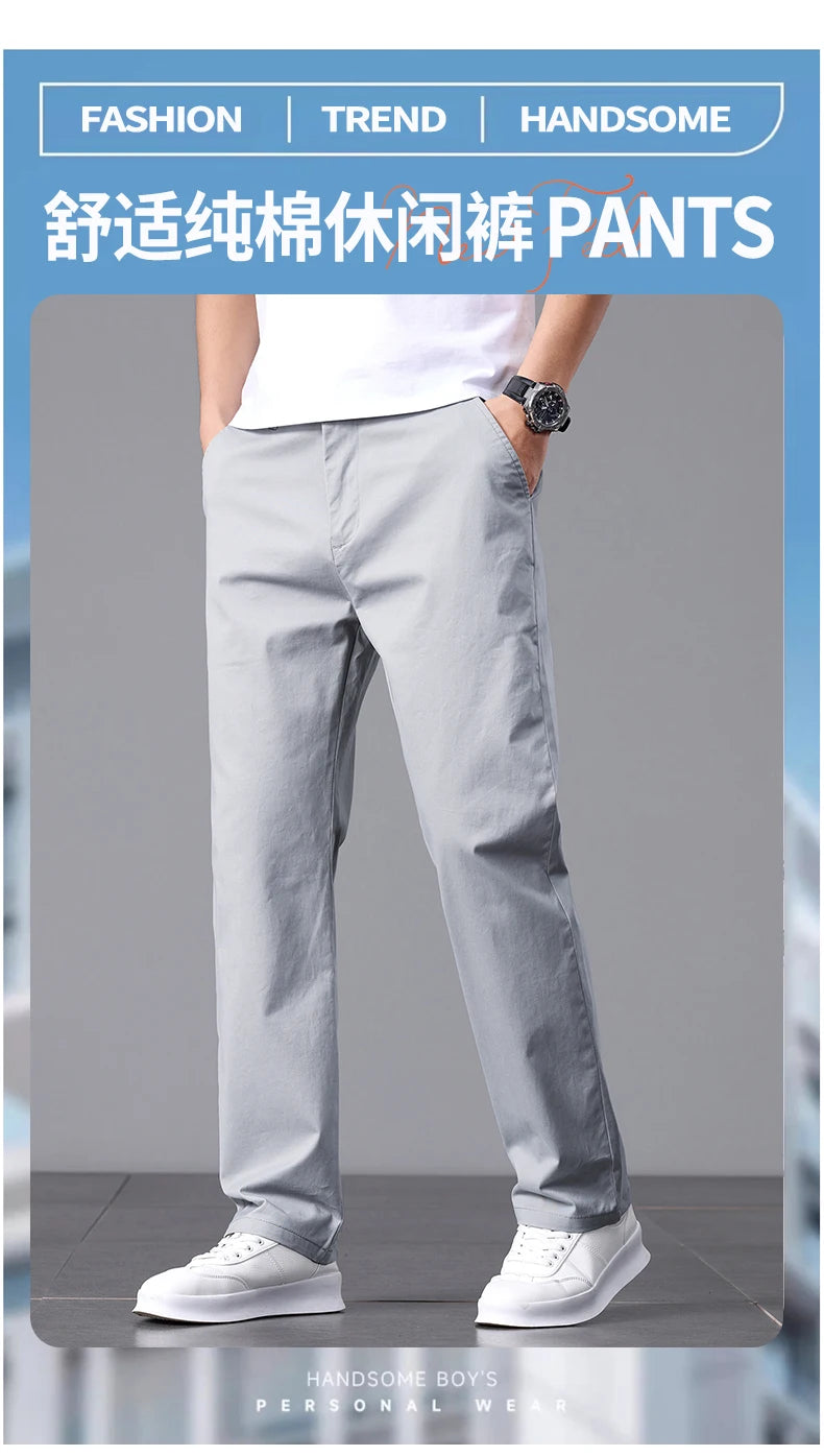 2025 Stretch Men Pants Straight Fit Cotton Golf Trouser Male Spring Summer Formal Dress Office Work Casual Black Navy Blue Khaki