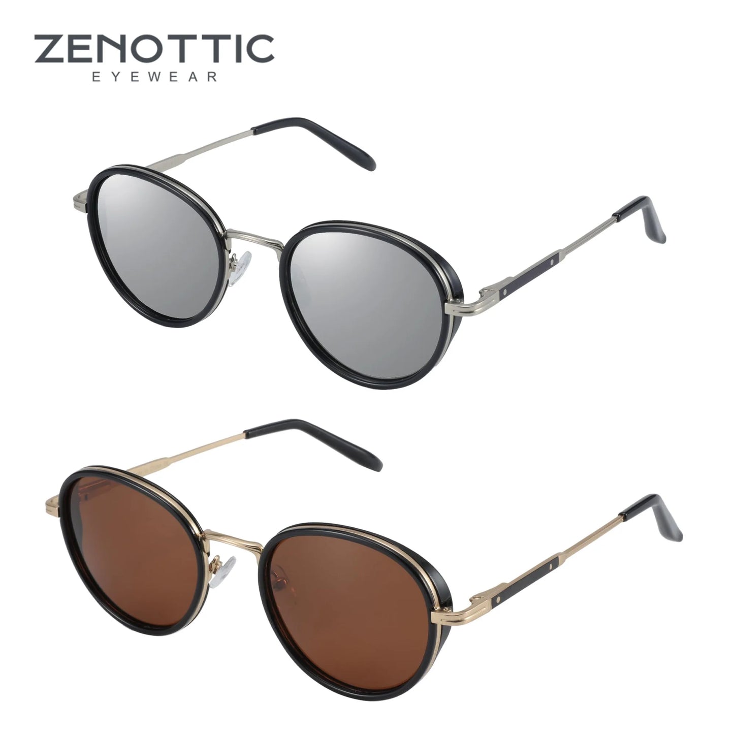 ZENOTTIC 2024/2025 Steampunk Sunglasses Round/Square Polarized Sun Glasses for Women Men Vintage UV400 Shades 430002