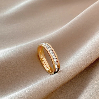 Luxury Rose Gold Double Rowed Square Zircon Stainless Steel Ring Women's Romantic Engagement Wedding Party Jewelry Women Gift