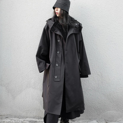 Lautaro Spring Autumn Long Oversized Black Trench Coat with Hood  Dark Academia Aesthetic Luxury Designer Clothes for Women 2022