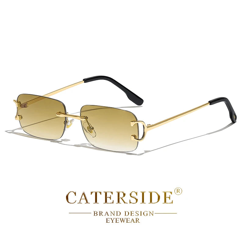 CATERSIDE Rectangular Sunglasses Men Rimless White Copper Small Square Sun Glasses For Women Gradient Lens Outdoor Eyewear UV400