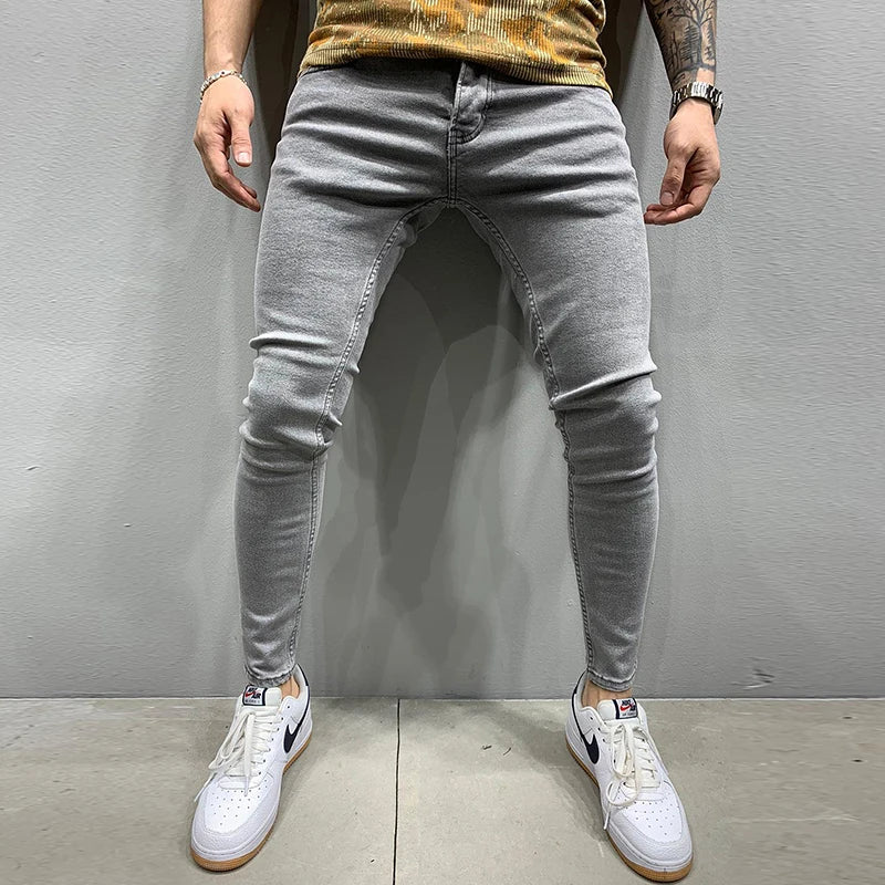 2025 New Men's Stretchy SKinny Jeans Solid Color Slim Fit Casual Pants Fashion Mens Designer Clothes Streetwear Denim Trousers