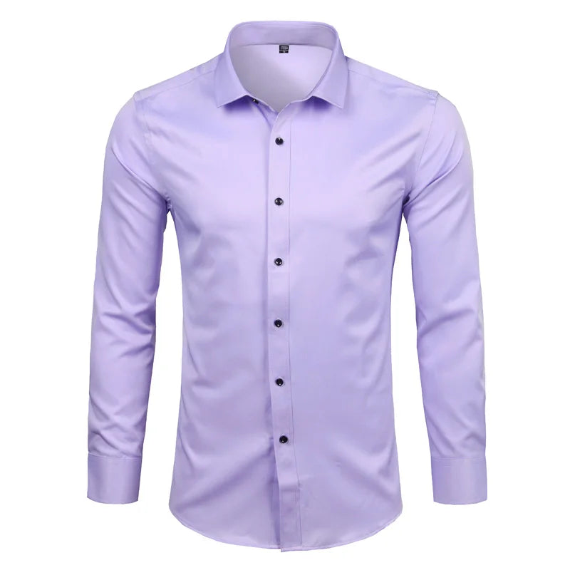 New Men's Minimalist Slim Fit Long Sleeve Shirts Classic Business Solid Color Office Shirt Casual Men's Clothing Tops 2024