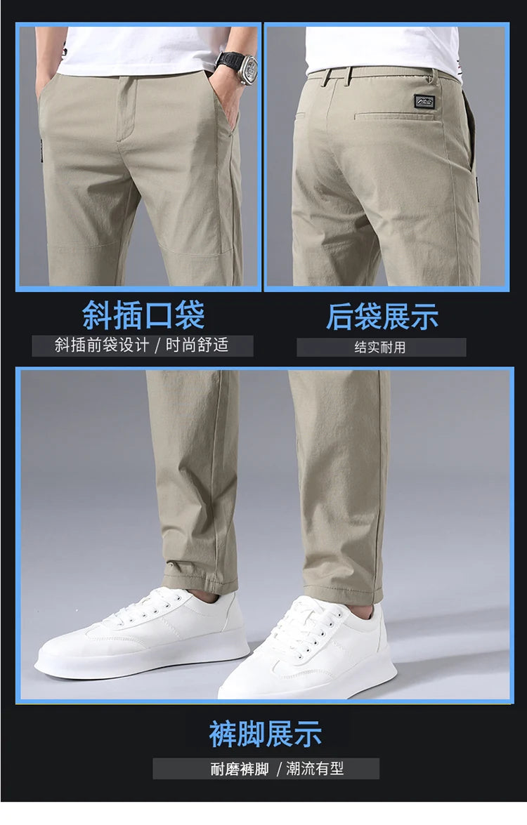 2025 Men's Casual Pants Slim Fit Stretch Classic Chino Trouser Male Stretch Elastic Korean Summer Dress Ice Light Thin Business