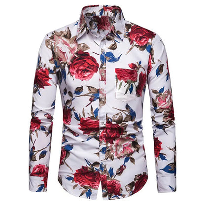 Men's new long sleeve shirt printed casual slim free ironing top Spring and summer trend fashion boy cool comfortable and neat