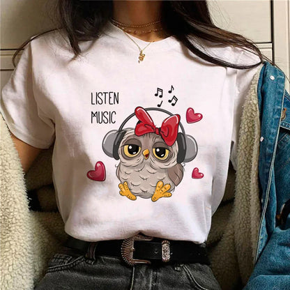 Owl T-shirt Girl Aesthetic Graphic Women Retro Comfortable T-shirt Pop Culture Colorful Kawaii Psychedelic Punk 2000s