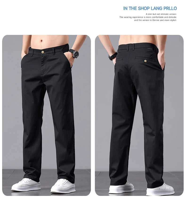 2025 Stretch Men Pants Straight Fit Cotton Golf Trouser Male Spring Summer Formal Dress Office Work Casual Black Navy Blue Khaki