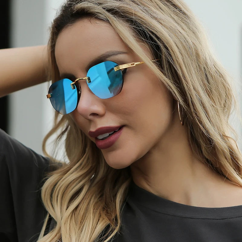 CATERSIDE Rimless Round Mirror Sunglasses Man Metal Frame Fashion Luxury Woman Sunglasses High Quality Fashion  UV400 Eyewear