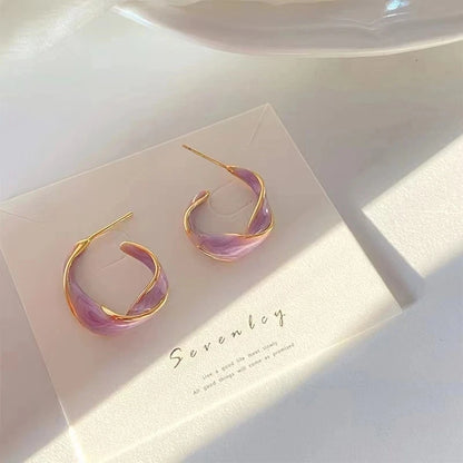 New Fashion Lavender Purple Earrings for Woman Metal Golden Twisted Art Line Purple Stud Earrings Gift Jewelry Wholesale