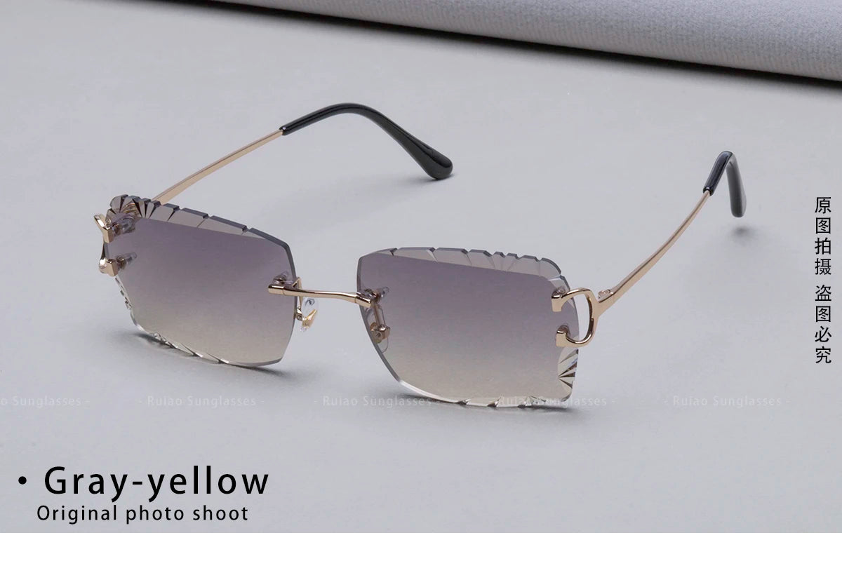 Ruiao Luxury high quality rimless diamond cut nylon lens UV400 Sunglasses fashion square metal legs glasses for men women