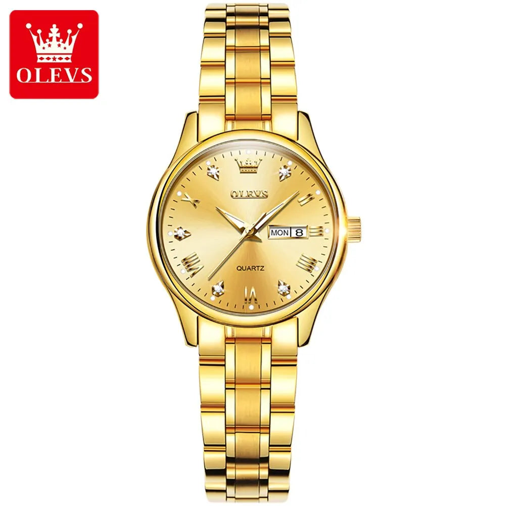 OLEVS Women Wrist Watch Original Watches for Ladies Waterproof Stainless Steel Luxury Quartz Woman Wristwatch Gold Reloj Hombre