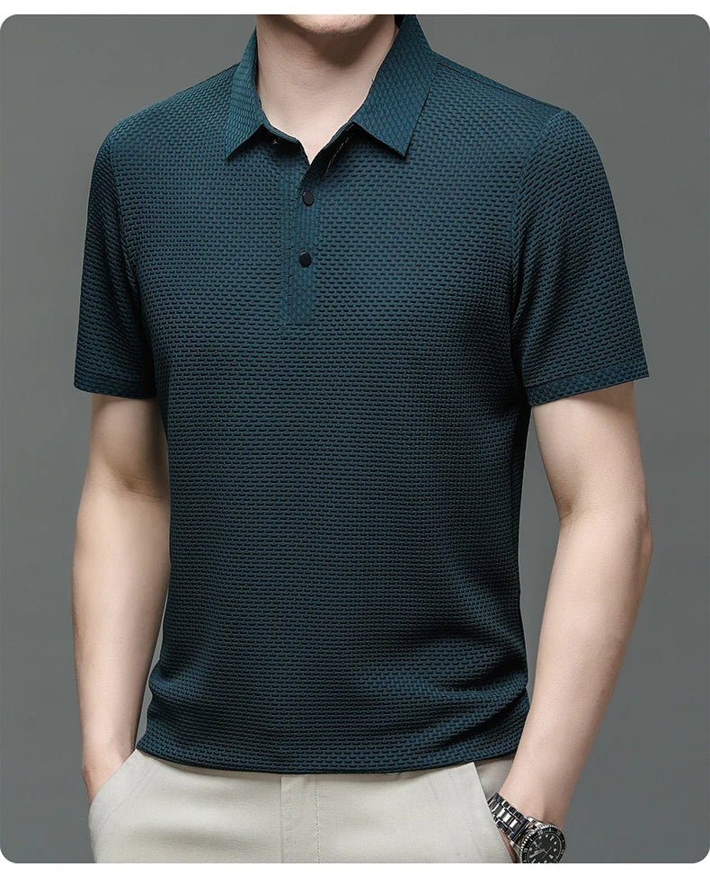 Asian Sizes Summer New Men's Lop-up Hollow Short-sleeved Polo Shirt Ice Silk