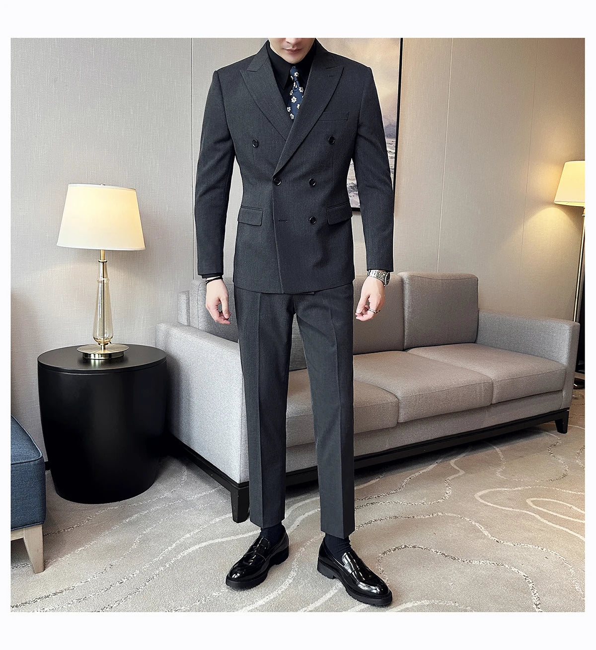 British Style Double Breasted Design Men's Suit Formal Business Slim Fit Casual Suits Sets Men Wedding Party Tuxedo 3 Pieces Set