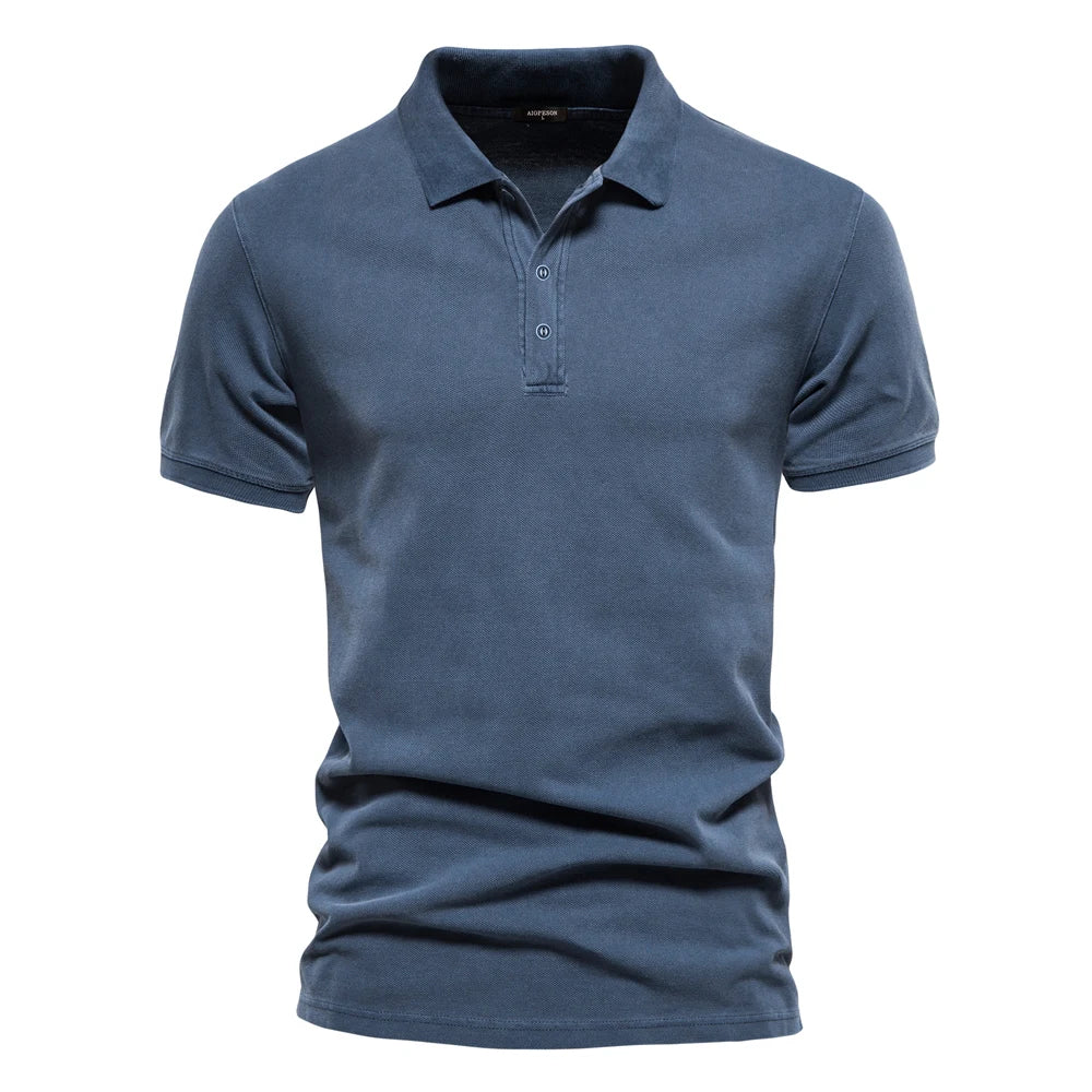 AIOPEON 100% Cotton Solid Color Men's Polo Shirts Casual Short Sleeve Turndown Men's Shirts Fashion Streetwear Polos for Men