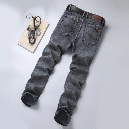 New Spring Autumn Men Classic Jeans Business Fashion Straight Regular Blue Stretch Denim Trousers Men's Smart Jeans