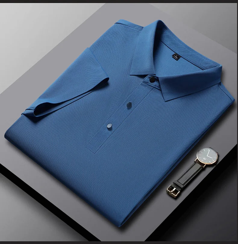 YJKVUR 2024 Summer New Polo Shirt Men 3 Buttons Casual Work T Shirts Quick Dry Short Sleeve Golf Shirt High Quality Plus Size