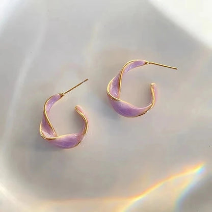 New Fashion Lavender Purple Earrings for Woman Metal Golden Twisted Art Line Purple Stud Earrings Gift Jewelry Wholesale