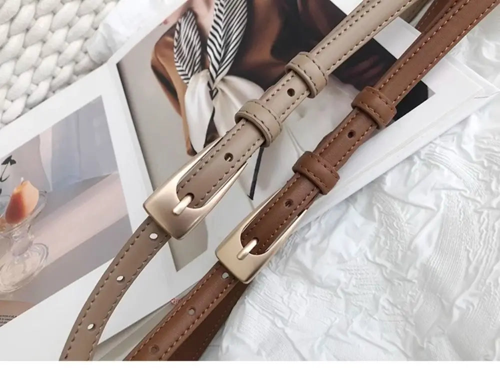 Women's Belt Minimalist Trendy Thin Belt High End Authentic Casual Versatile Needle Button Belt with Skirts Jeans Lady Belts New