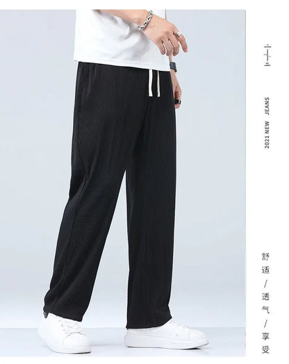 Summer Straight Pants Men's Loose Thin Section Drape Ice Silk Pants Wide Leg Sports Pants Casual Pants Fits 100kg