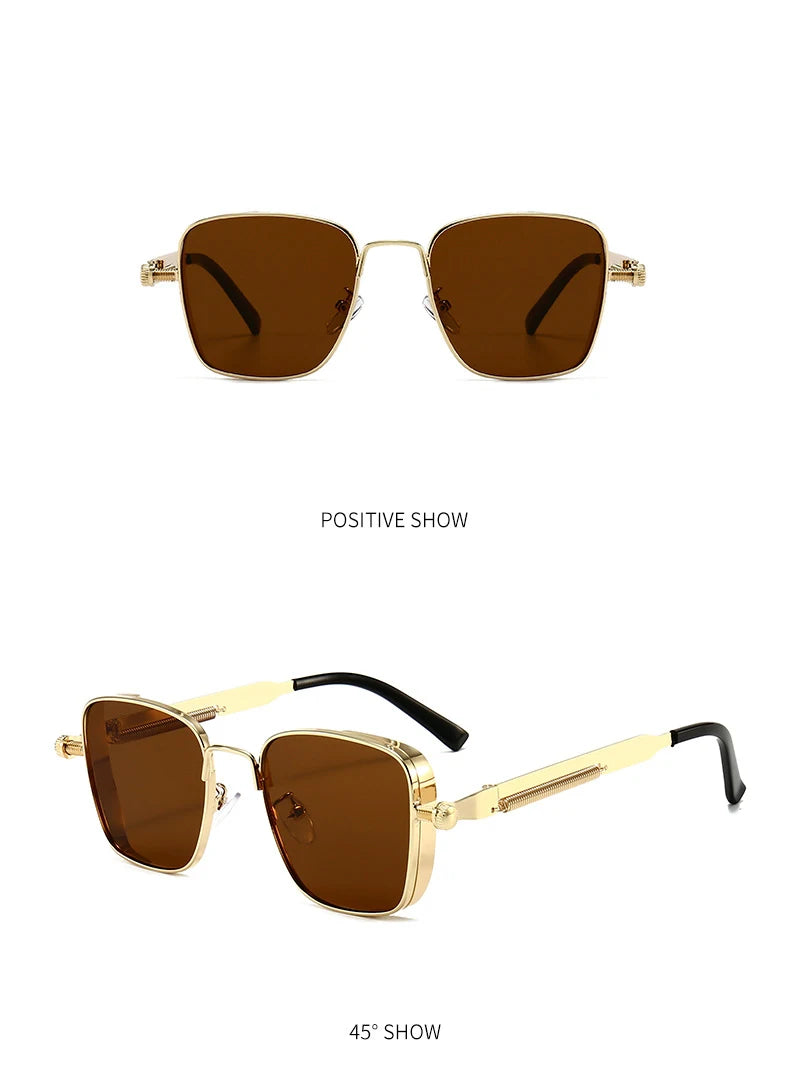 New European and American retro box edging steam punk men's sunglasses with personalized metal springs, Indian sunglasses