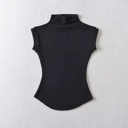 Women Summer Sexy Turtleneck Sleeveless T-Shirts Tops Solid Slim Fit Pullovers Causal Tees Shirts Female Streetwear Basics Tees