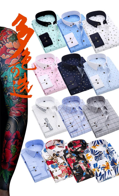 Men's new long sleeve shirt printed casual slim free ironing top Spring and summer trend fashion boy cool comfortable and neat