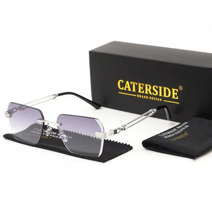 Caterside Rimless Pilot Sunglasses Men Square Metal Frame Women Glasses Travel Party Business UV400 Eyewear Choice for Gifts