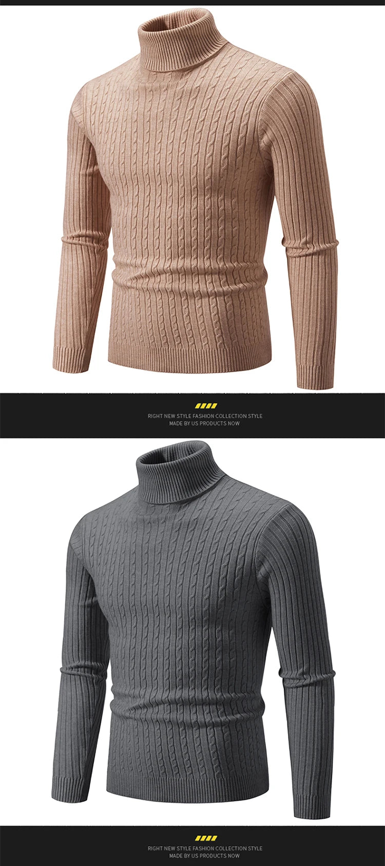 New Men's Turtleneck Sweater Casual Men's Knitted Sweater Warm Fitness Men Pullovers Tops