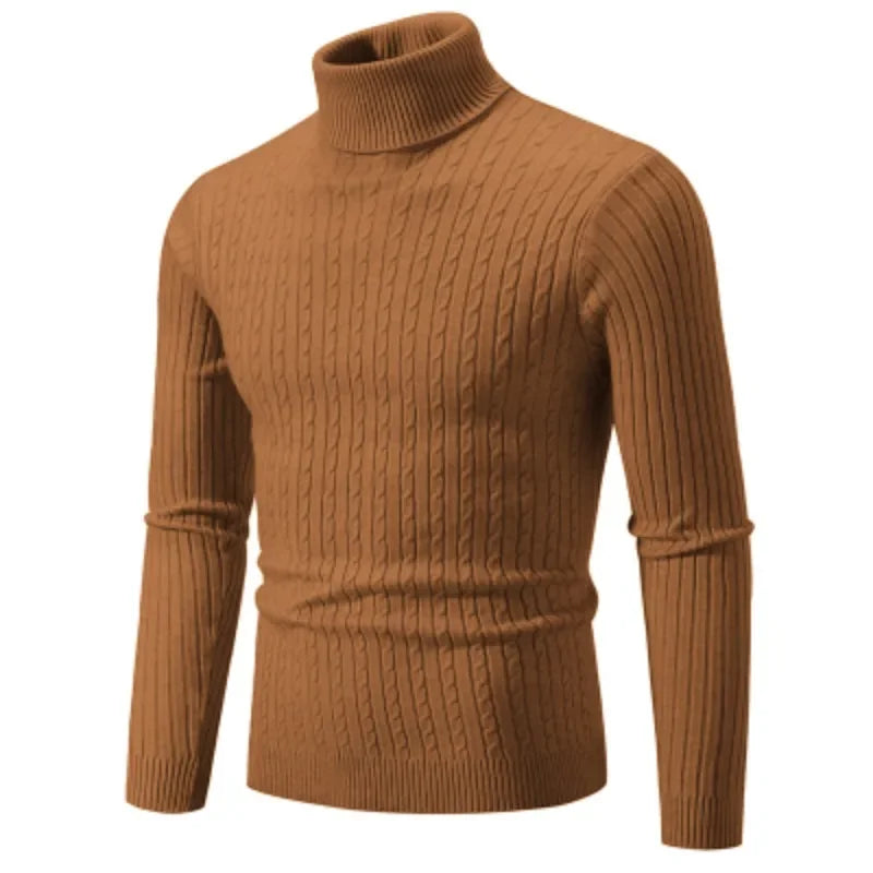 New Men's High Neck Sweater Solid Color Pullover Knitted Warm Casual Turtleneck Sweatwear Woolen Mens Winter Outdoor Tops